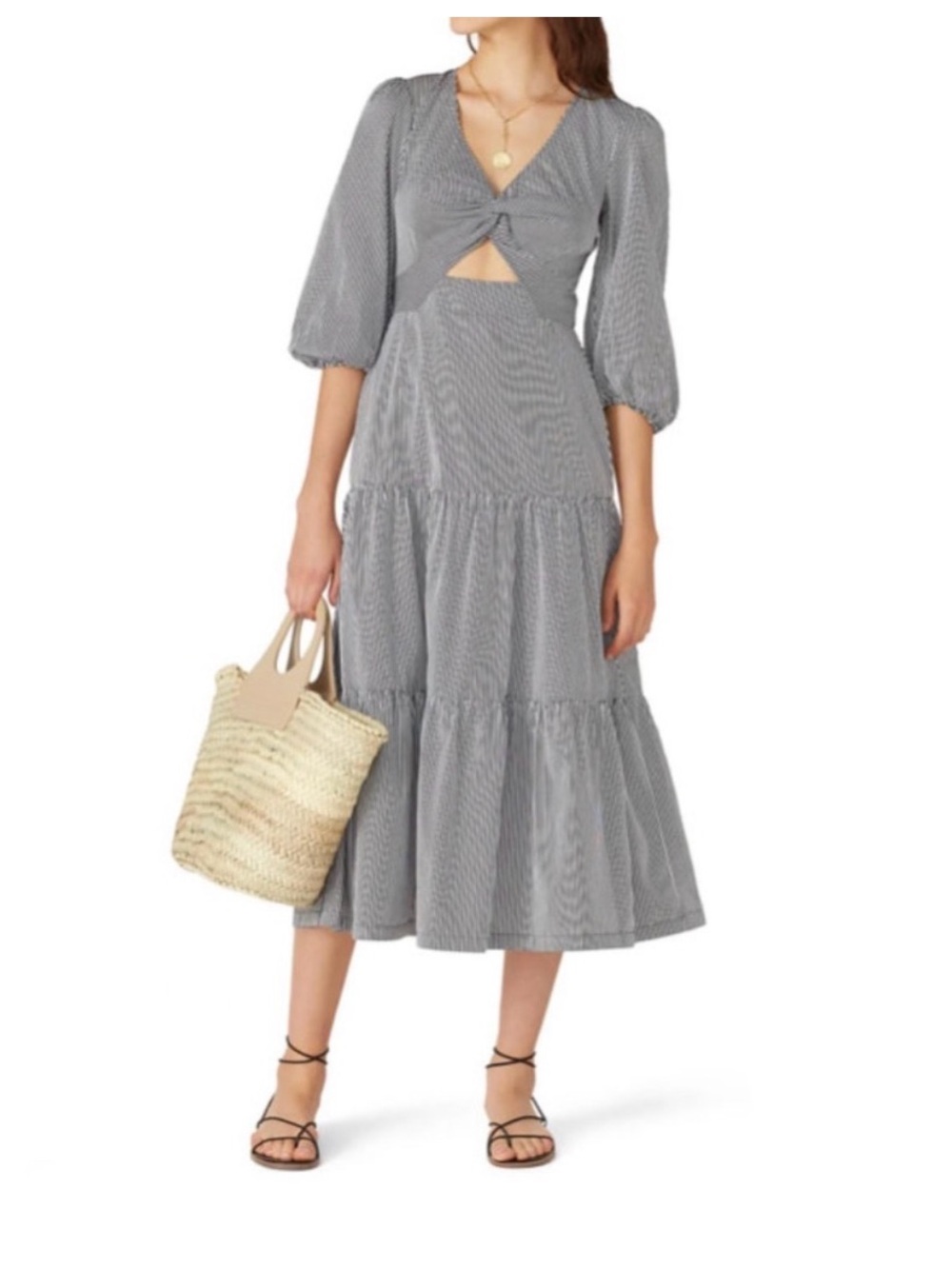 Parker size 2 XS Gray Tiered Midi Dress with Front Twist Cutout